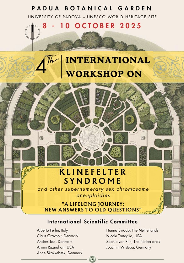 the poster of the 4th International Workshop on Klinefelter Syndrome and other supernumerary sex chromosome conditions
It shows an old drawing of the map of the botanic gardens in Padua